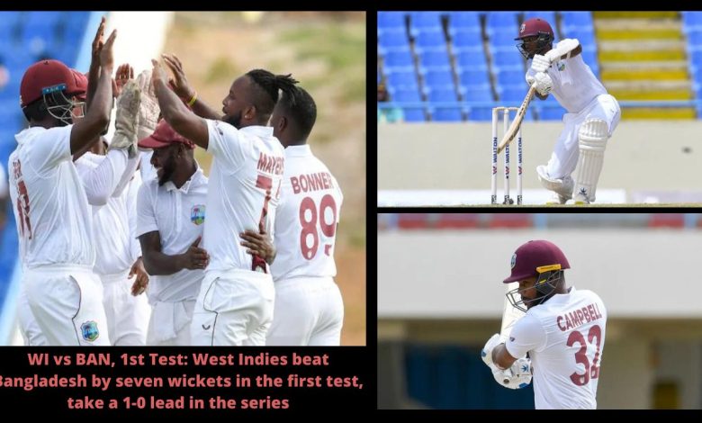 WI vs BAN, 1st Test West Indies beat Bangladesh by seven wickets in the first test, take a 1-0 lead in the series