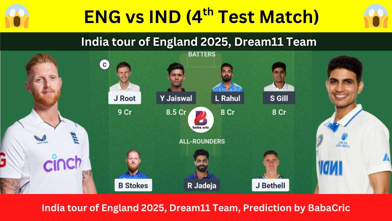 ENG vs IND Dream11 Prediction Today with Playing XI, Pitch Report, Player Stats & Overall Stats