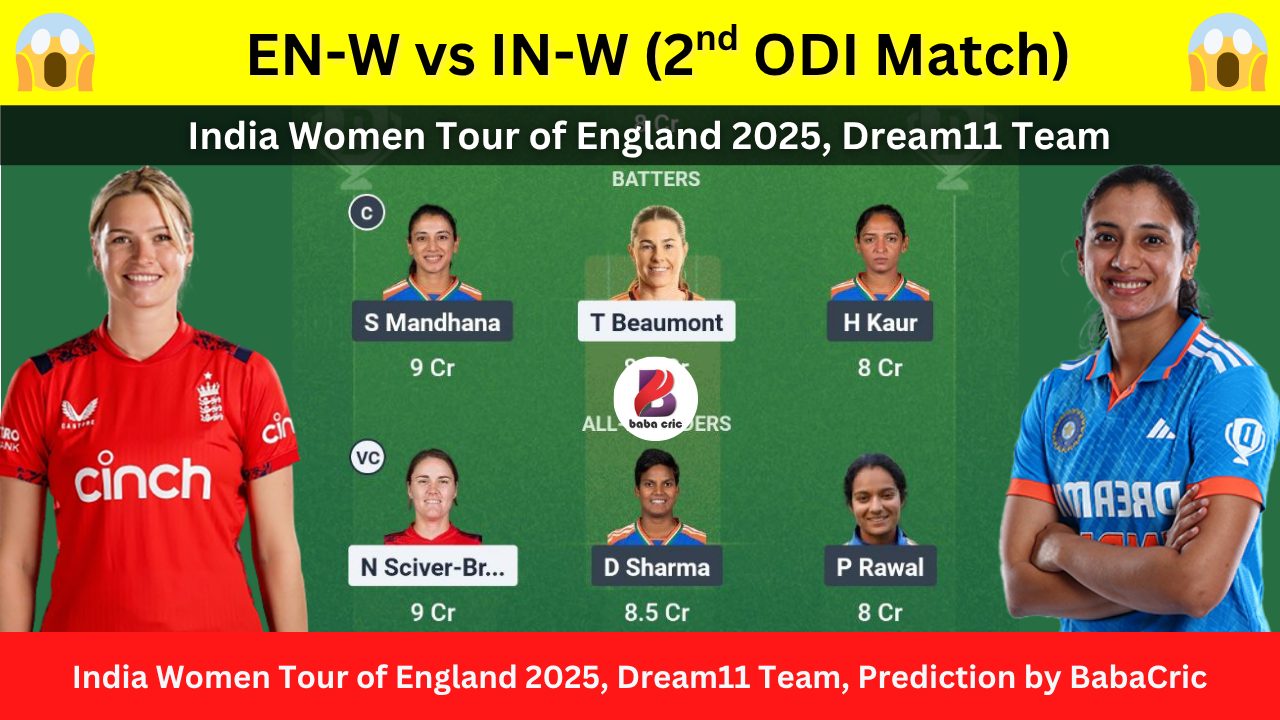EN-W vs IN-W Dream11 Prediction Today with Playing XI, Pitch Report, Player Stats & Overall Stats