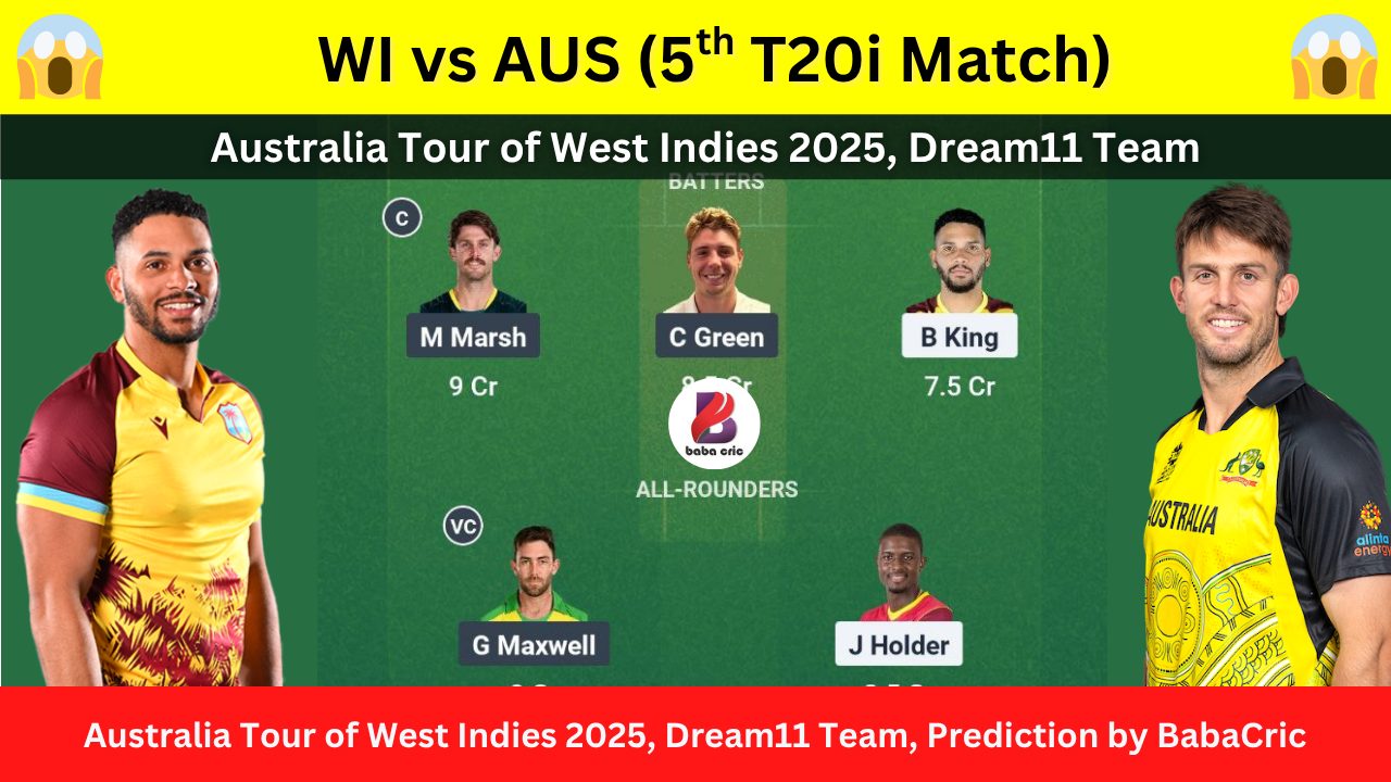 WI vs AUS Dream11 Prediction Today with Playing XI, Pitch Report, Player Stats & Overall Stats