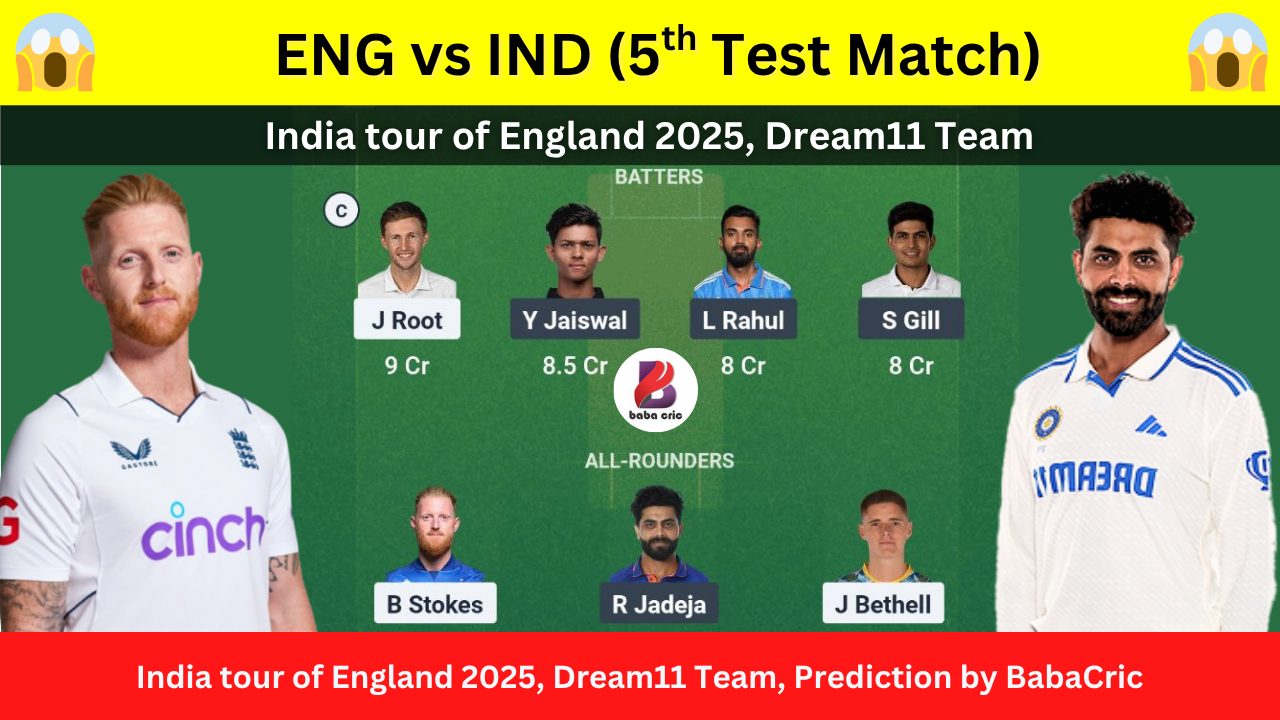 ENG vs IND Dream11 Prediction Today with Playing XI, Pitch Report, Player Stats & Overall Stats